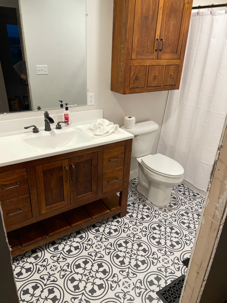 Elm Custom Cabinets Finished and Installed With Bathroom Finished Also